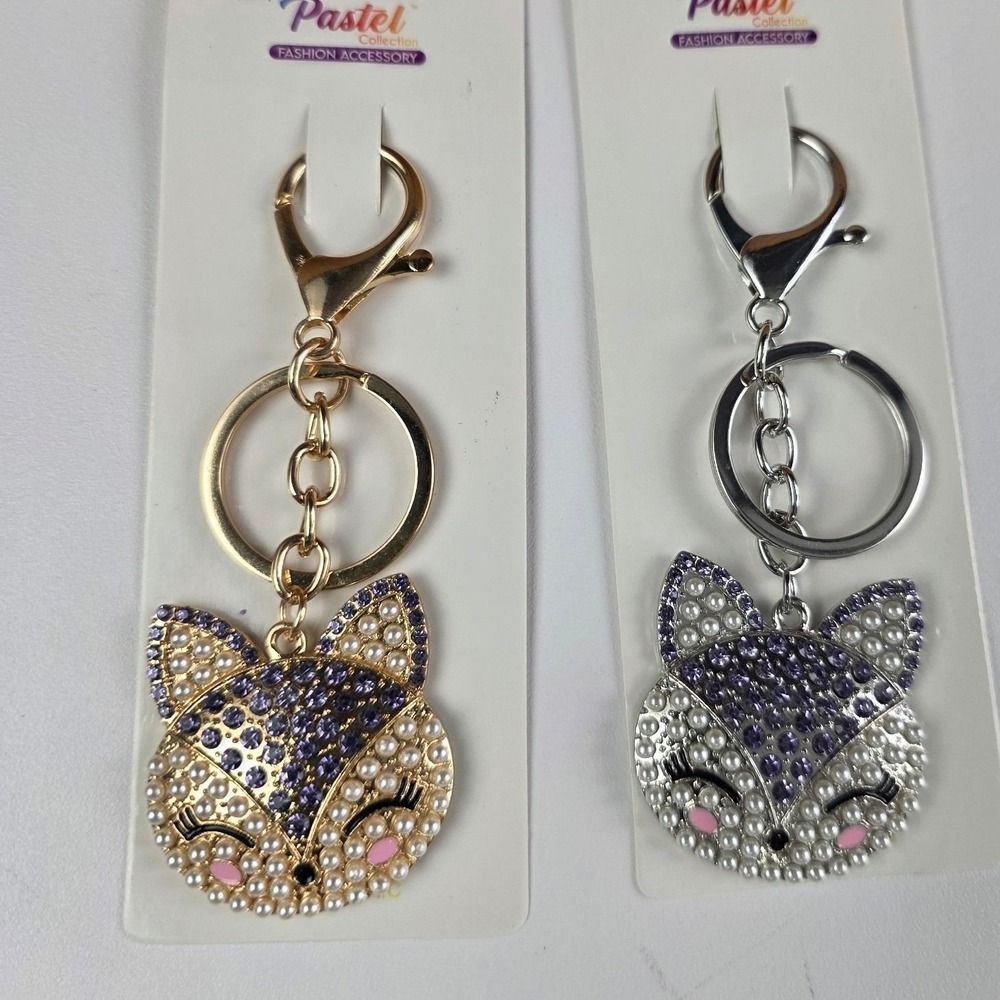 Pastel Collection Fox Bag Charm Key Chain OS Gold Silver NEW Pearl Rhinestone